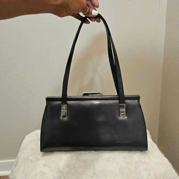 Ferragamo Grey Patent Leather Shoulder Bag